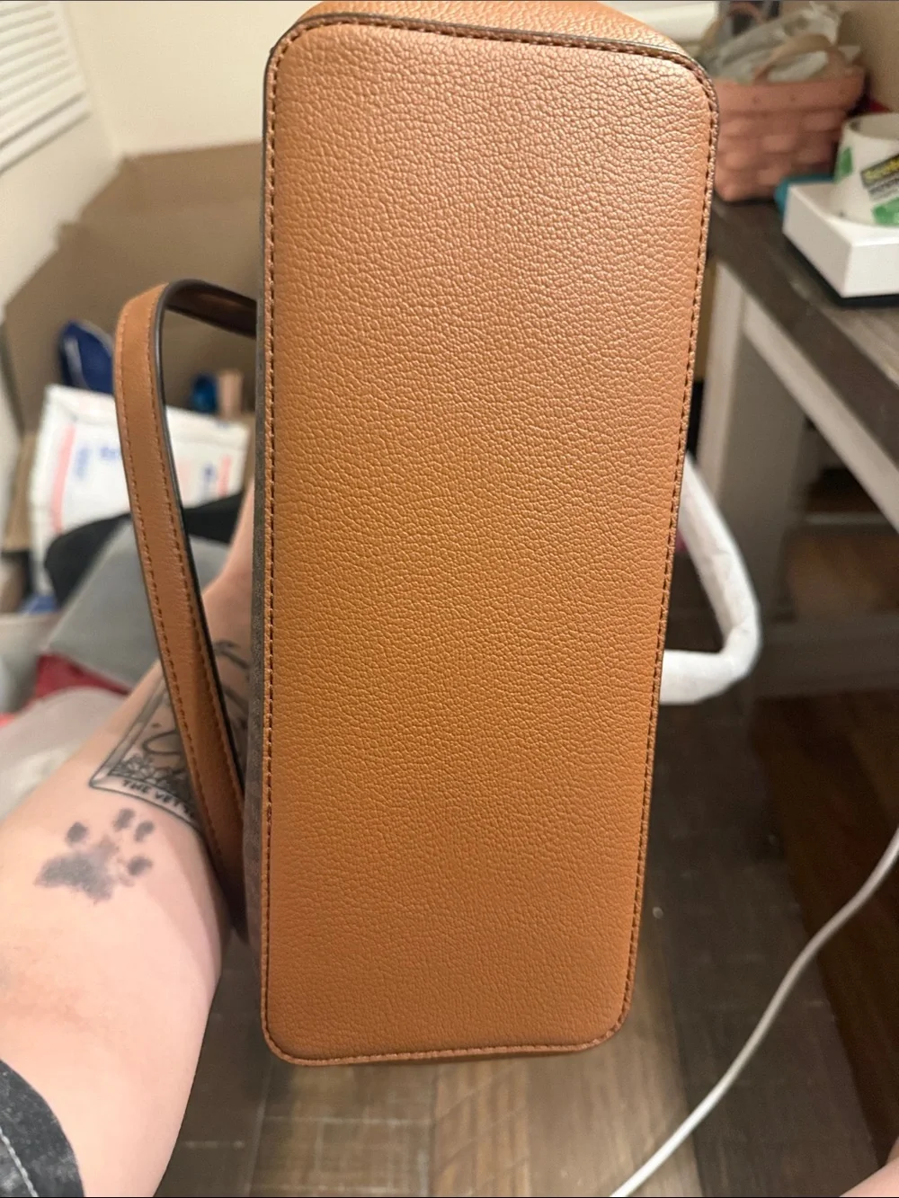 Michael Kors Brown Logo-Print Tote with Tan Trim - Picture 8 of 8